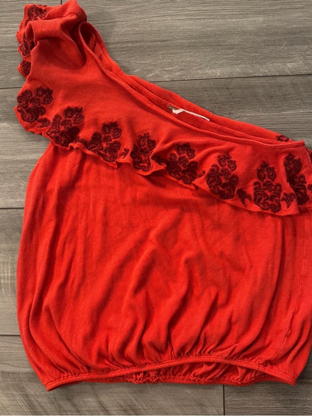 Free People Red One-Shoulder Ruffled Top